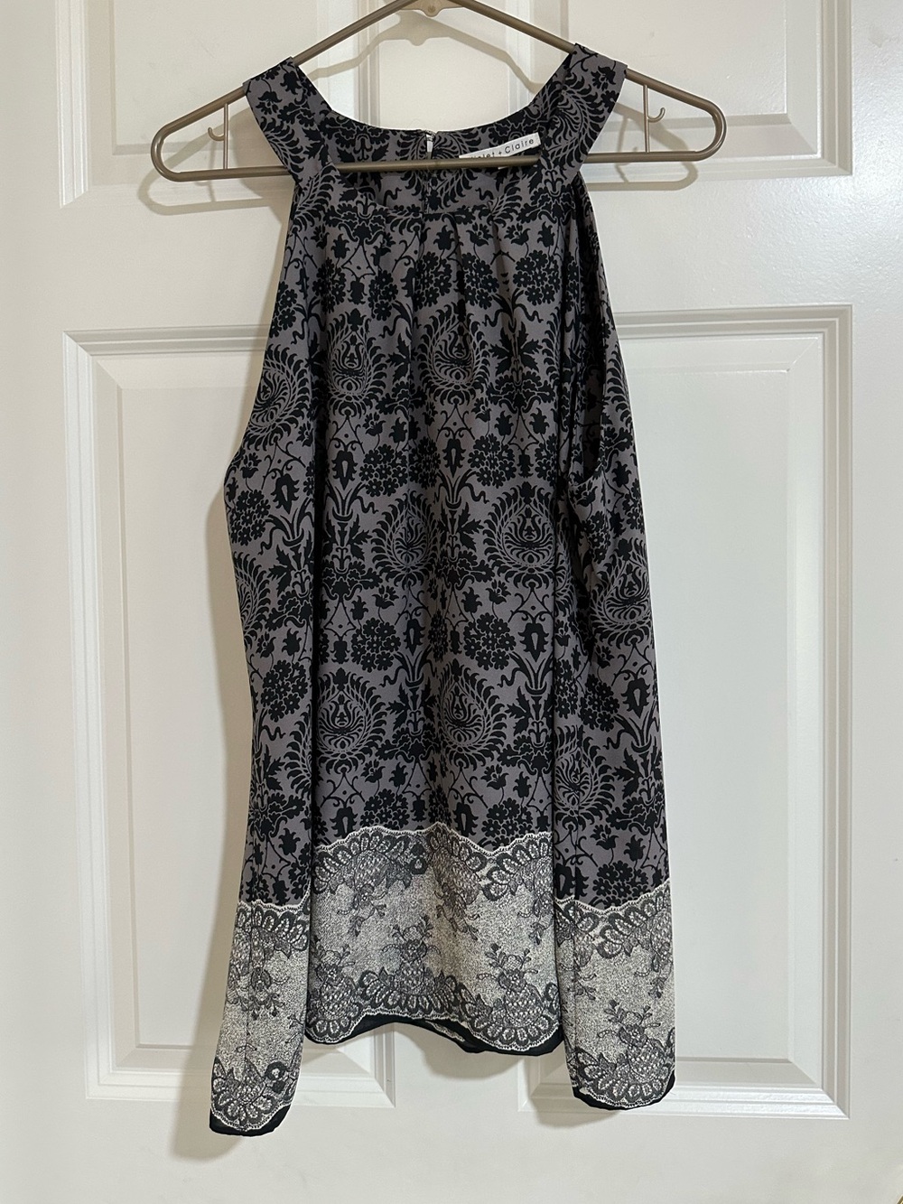 Violet + Claire Black & Gray Damask Border Print Sleeveless Tunic XL